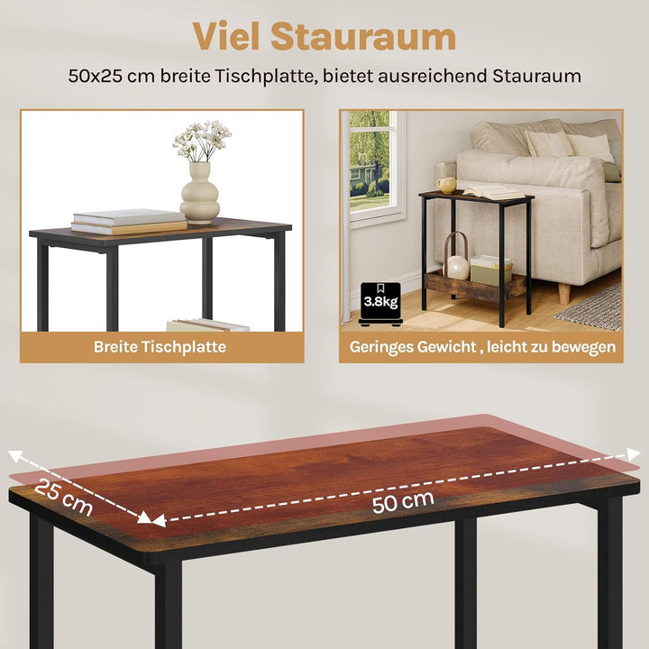 WOLTU Beistelltisch, Couchtisch mit 2 Ablagen, Konsolentisch mit Stauraum im Wohnzimmer, Wohnzimmert