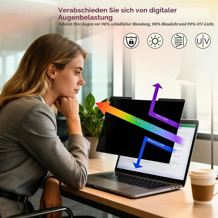 Magnetischer Laptop Sichtschutz für 14 Zoll Laptop 16:9, Abnehmbarer Sichtschutzfolie, Anti Spy Blau
