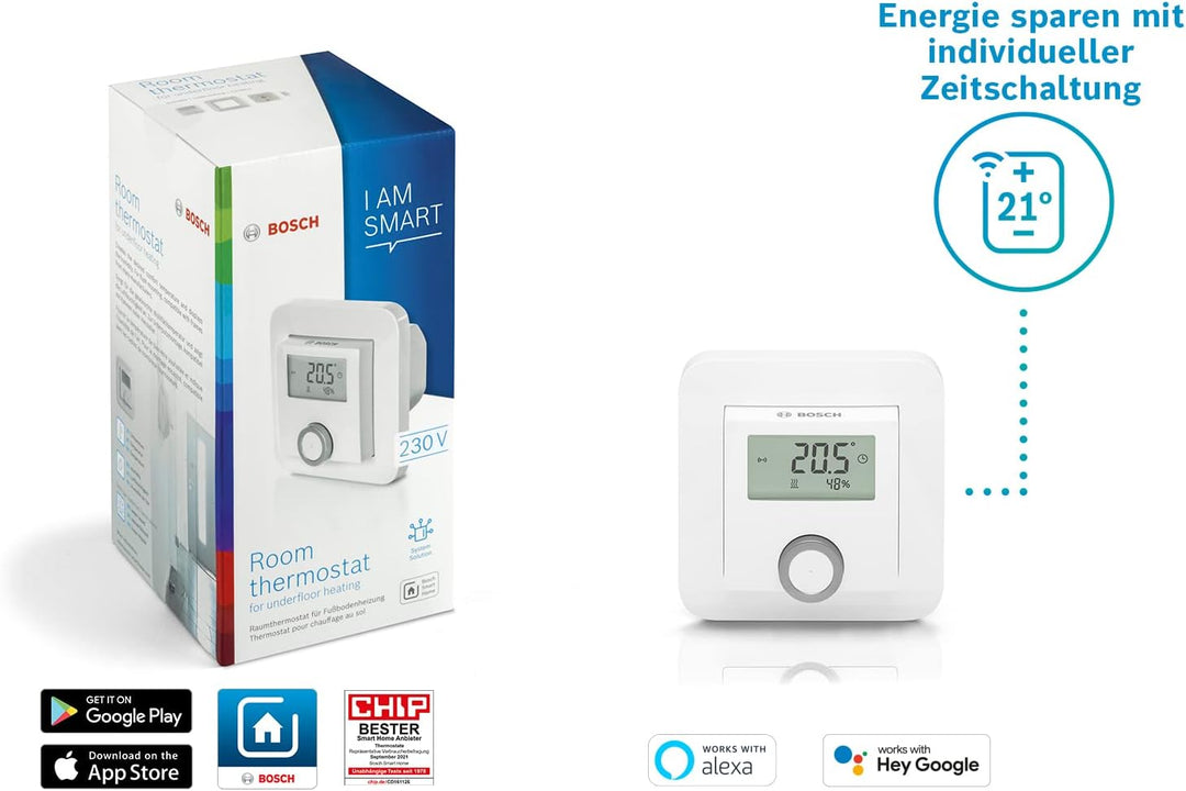 Bosch Smart Home Raumthermostat für Fussbodenheizungen mit kabelgebundener Steuerung, 230 V, kompati