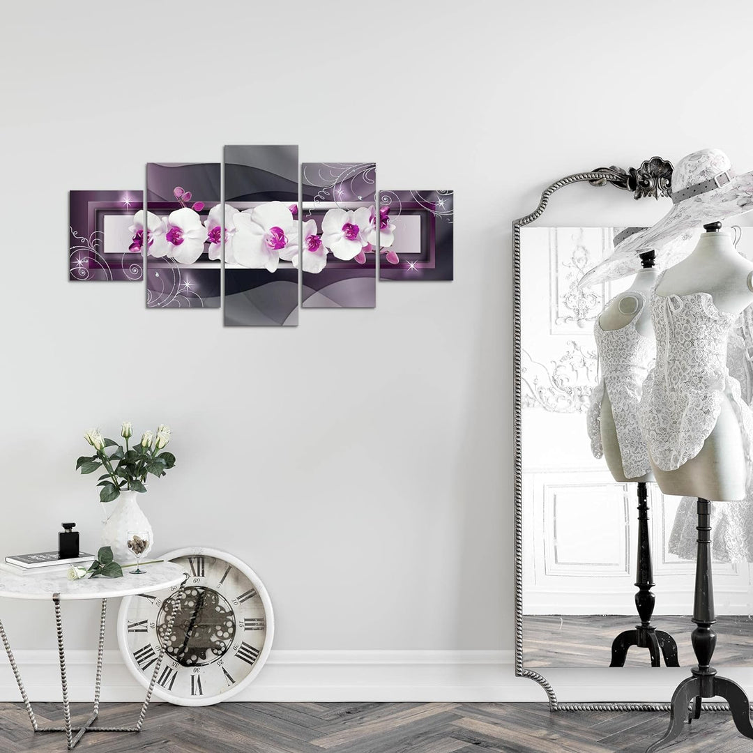 Runa Art Wandbilder Blumen Orchidee 5 Teilig Bild auf Vlies Leinwand Deko Wohnzimmer Abstrakt Violet