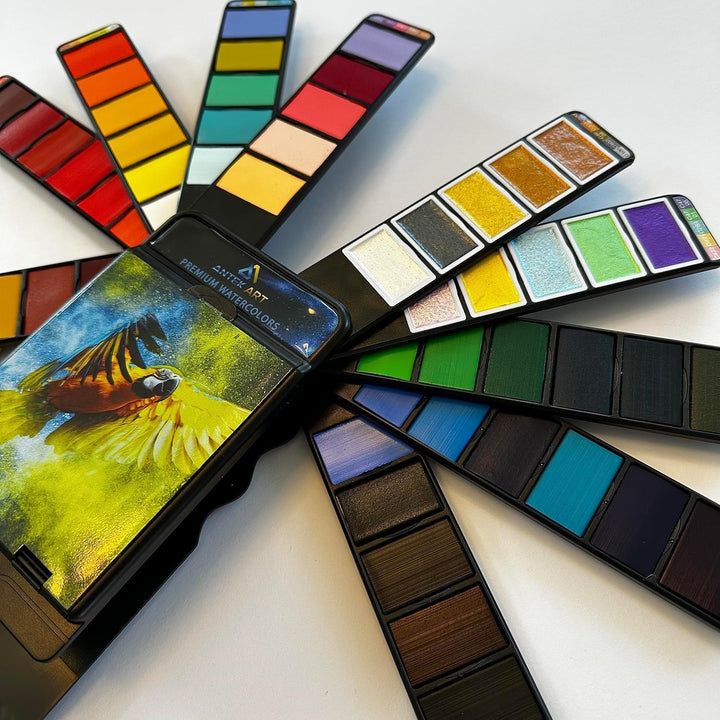 ANTEK ART Aquarellfarben Set Premium (inkl. Metallische Glitzer Aquarell Farben), in Einem Tragbaren