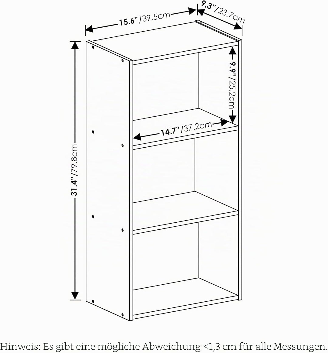 Furinno Luder Bücherregal mit 3 Ebenen, Holz, Weiss, 3-Tier Weiss 3-Tier, Weiss 3-Tier