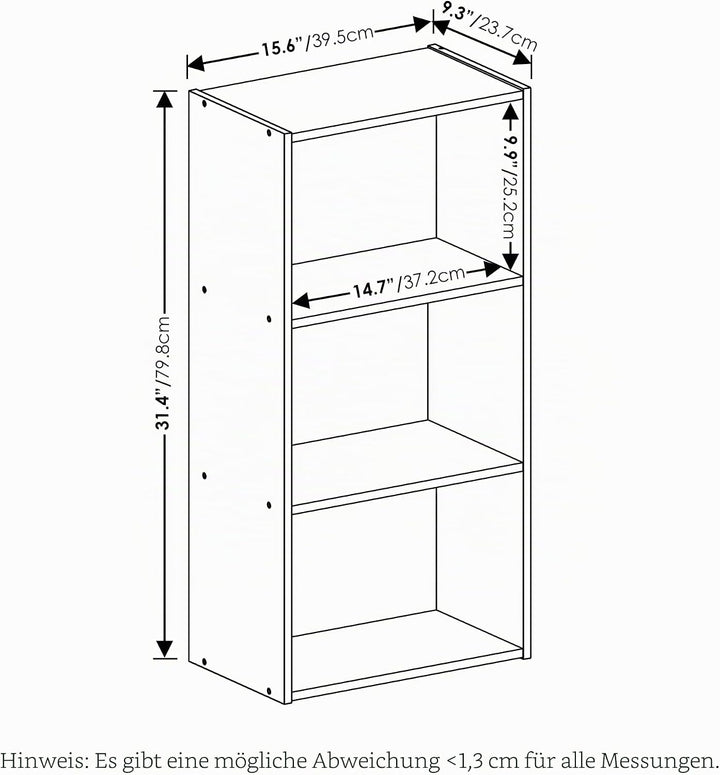 Furinno Luder Bücherregal mit 3 Ebenen, Holz, Weiss, 3-Tier Weiss 3-Tier, Weiss 3-Tier