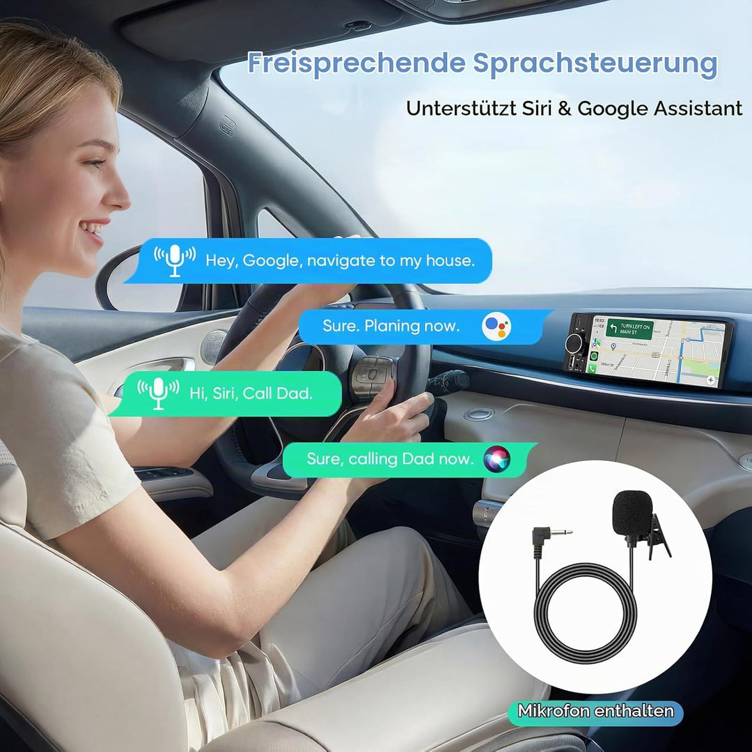 6,3 Zoll 1 DIN Autoradio mit Wireless CarPlay &amp; Android Auto, Rückfahrkamera, Mirror Link, Freisprec