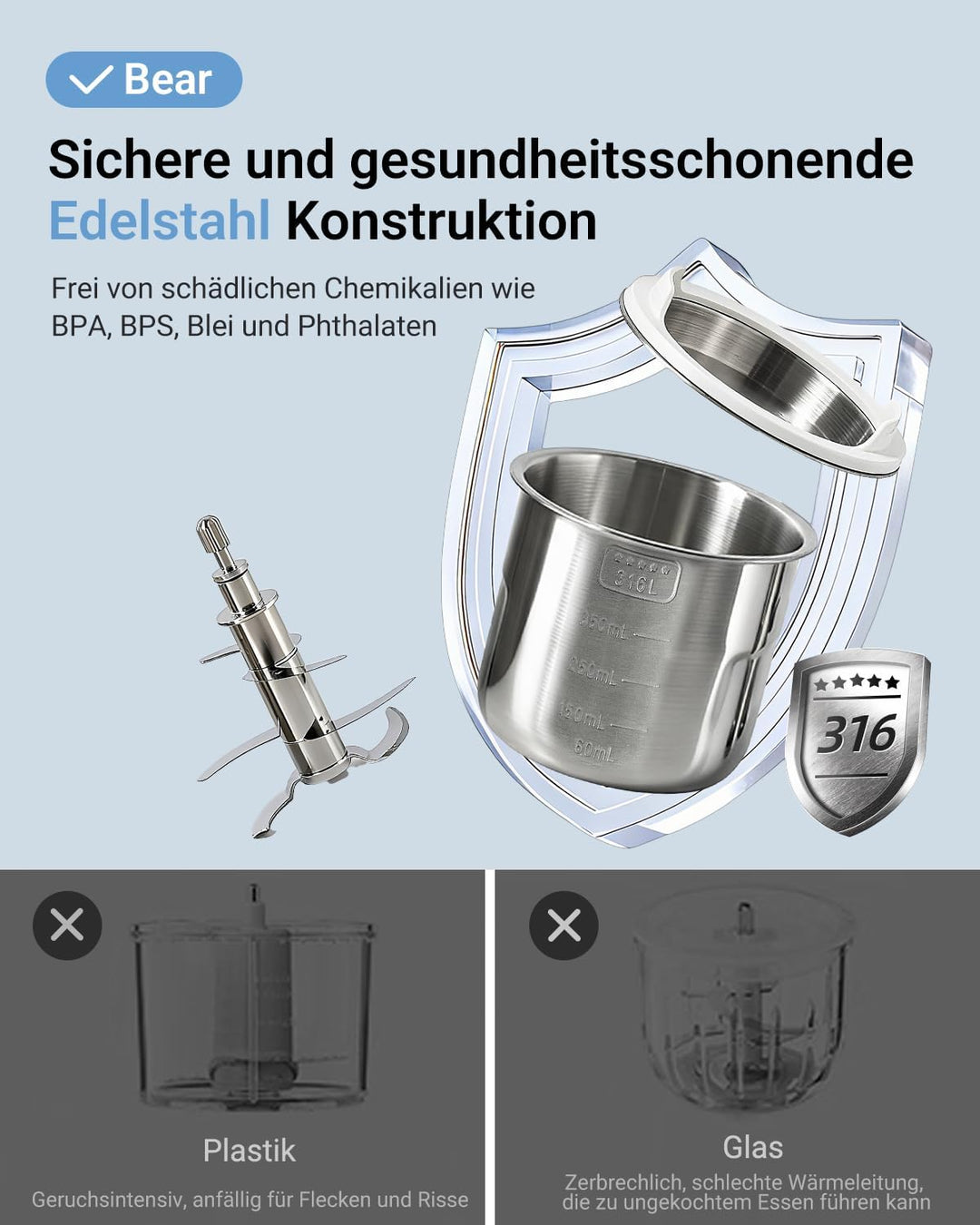 Bear Babynahrungszubereiter NutriEase AllStage Edelstahl, OneStep Baby Food Maker Babybrei-Zubereite