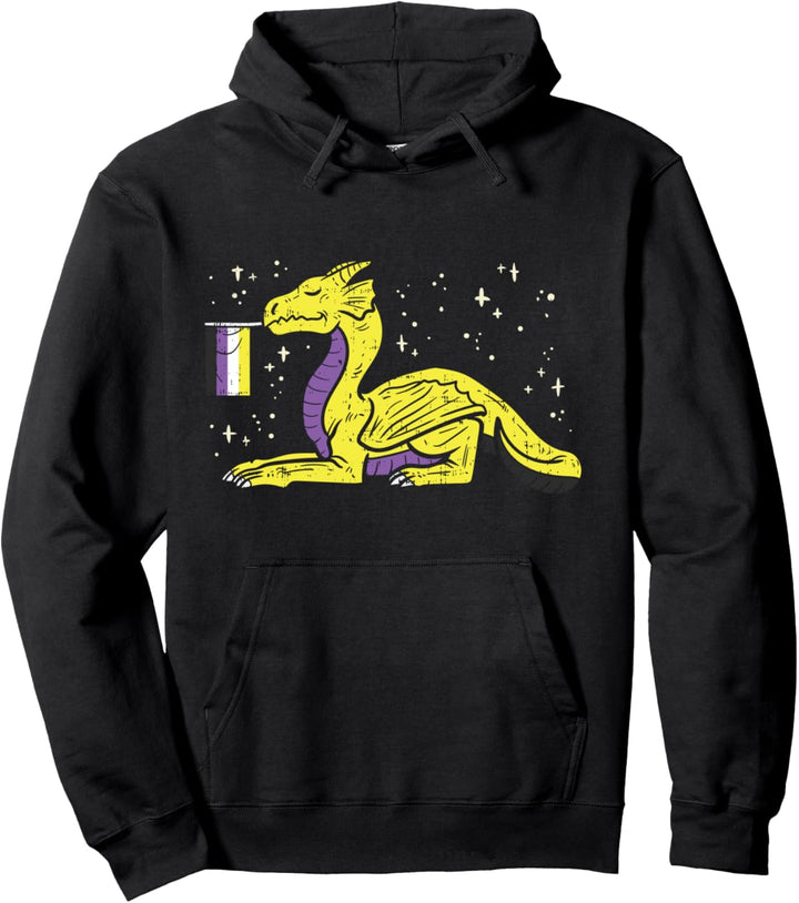 Dragon Mythical Animal LGBTQ Non-Binary Flag Genderqueer Pullover Hoodie