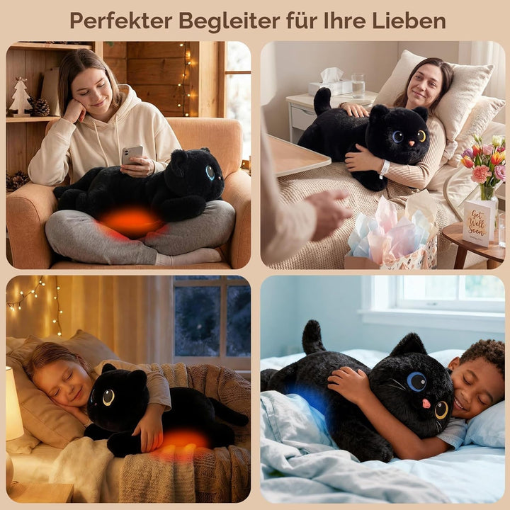 Mewaii Gewichteter Schwarze Katze Kuscheltier mit Mikrowellen-Wärmekissen – 2,3 kg Gewichtskuschelti