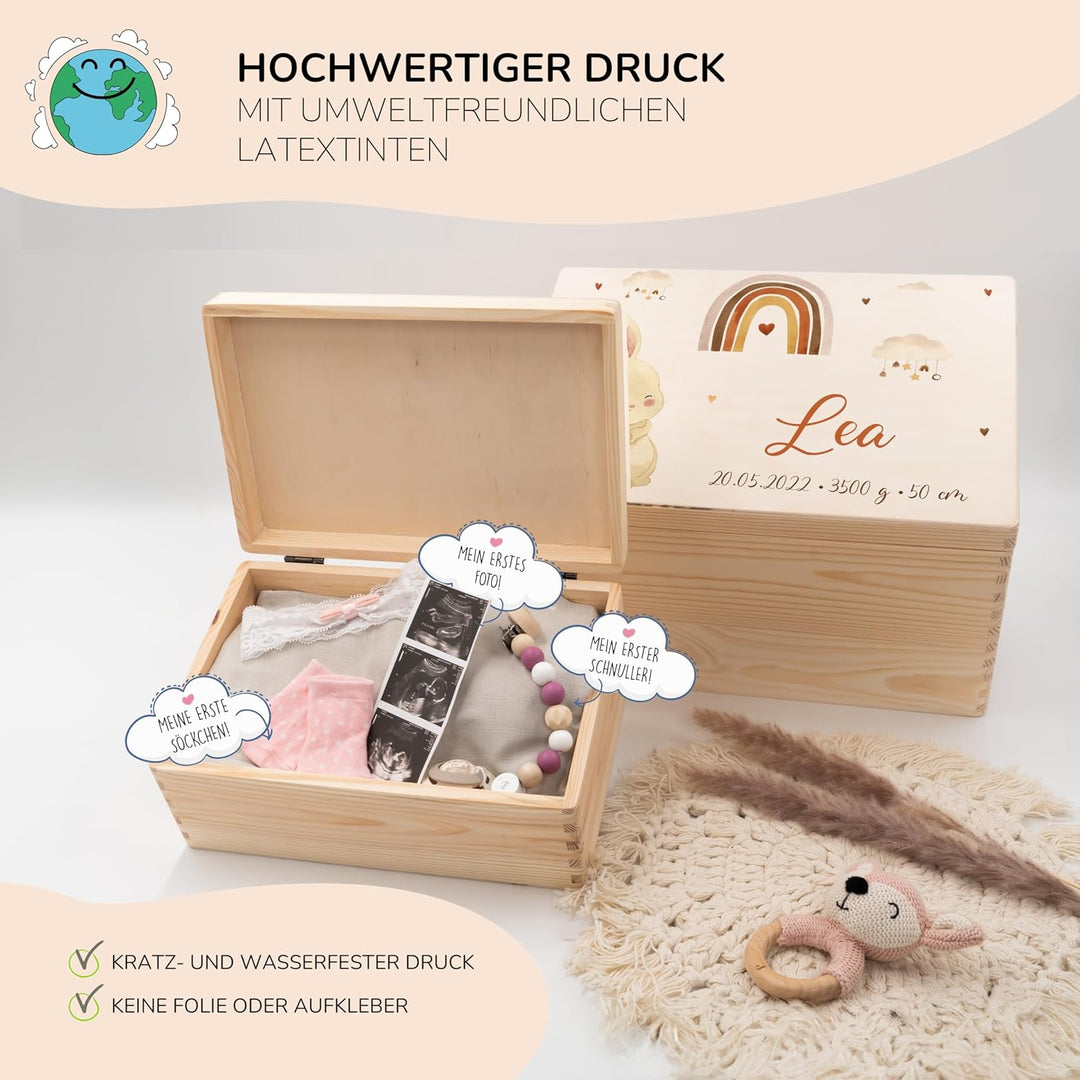 KIDSMOOD - Erinnerungsbox Baby, personalisierte Holzkiste mit Deckel, Ideal zur Aufbewahrung von Eri