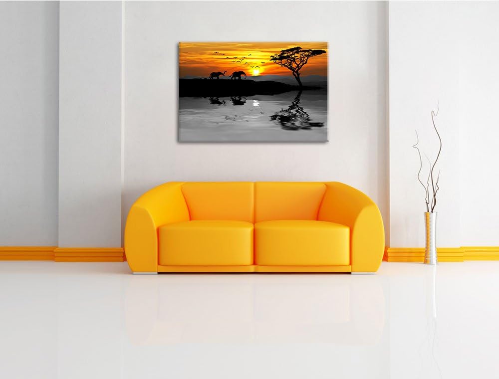 Afrikanische Steppe mit Elefanten schwarz/weiss Format: 100x70 auf Leinwand, XXL riesige Bilder fert