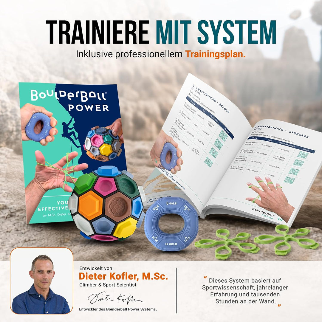 BOULDERBALL POWER Trainings-Set zur gezielten Finger, Hand & Unterarmkraft - Anti-Tennisarm & Präven