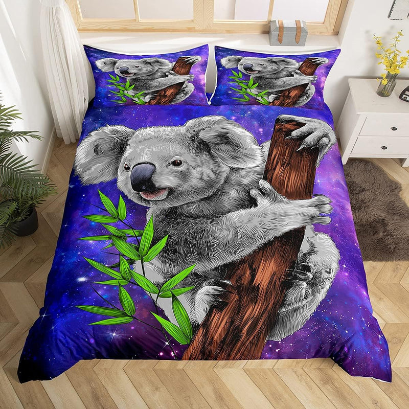 Tbrand Kinder Koala Bettwäsche Set 135x200cm Niedlicher Karikatur Zoo Tiermuster Bettbezug Set Für J