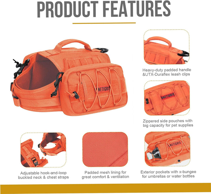 OneTigris Mammoth Hunderucksack 2.0 Version Reissen Camping Wandern Hundebackpack für M/L Grösse Hun