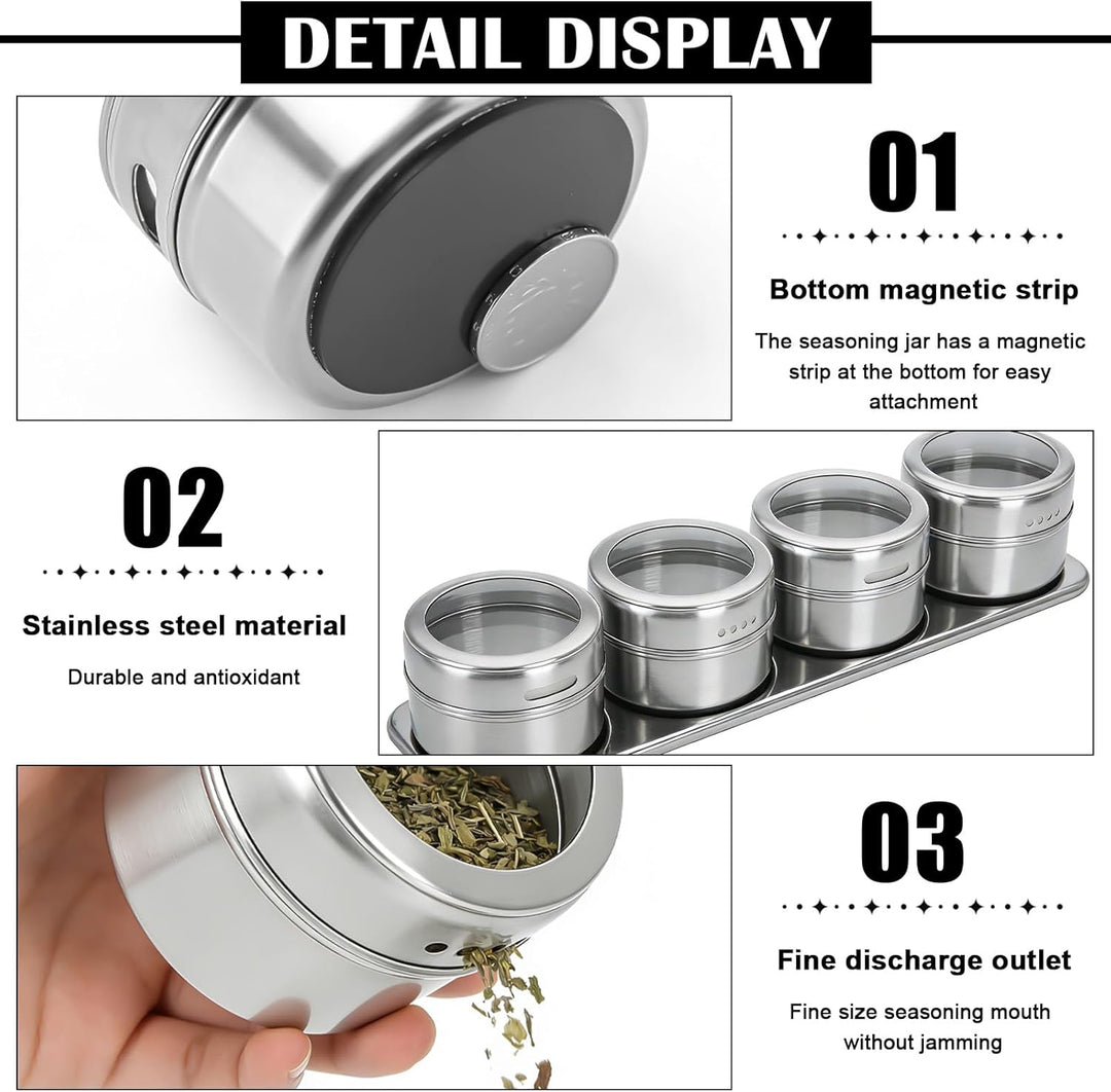 12 Stück Gewürzdosen Magnetisch, 100ml Edelstahl Transparent Top BBQ Gewürzdose, 2-in-1 Gewürzbehält