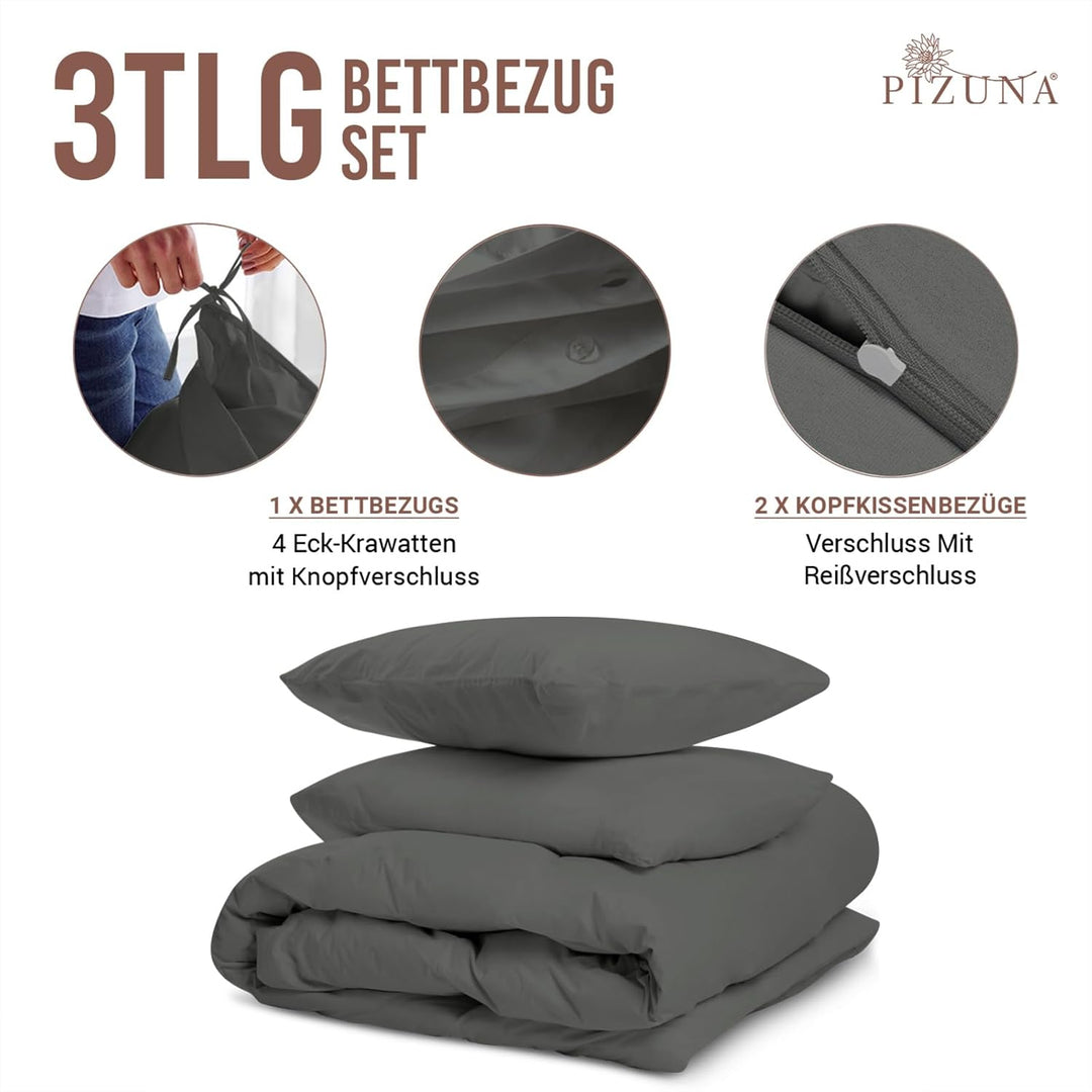 Pizuna 400 Fadenzahl aus Baumwolle Bettwäsche Dunkel Grau, 100% Langstaple Baumwolle Bettbezug und K