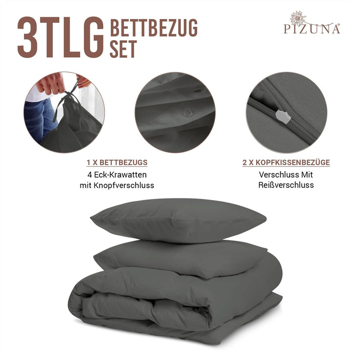 Pizuna 400 Fadenzahl aus Baumwolle Bettwäsche Dunkel Grau, 100% Langstaple Baumwolle Bettbezug und K