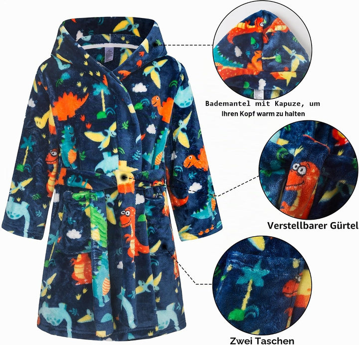 FILOWA Bademantel für Kinder Mädchen Jungen Fleece Kinderbademantel mit Kapuze, Flanell Flauschig Mo