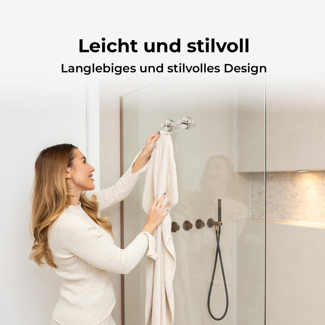 Sanova Handtuchhalter ohne Bohren 2er Set Chrom – Handtuchhaken mit Saugnapf – Twist &amp; Lock Handtuch