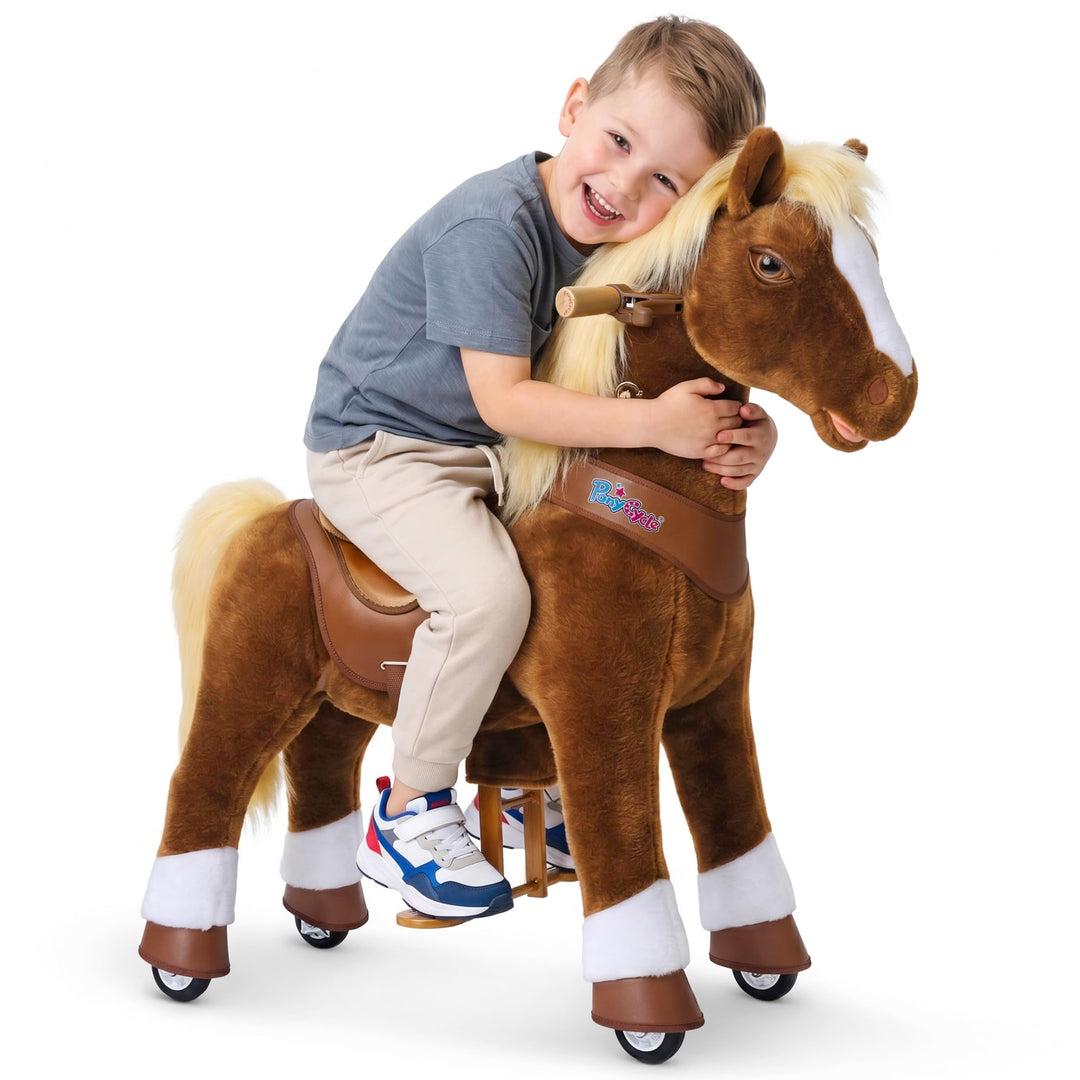 PonyCycle Simulation Pferd Spielzeug für Kinder 4–7 Jahre, Braun Reitspielzeug mit Räder, Modell Y H