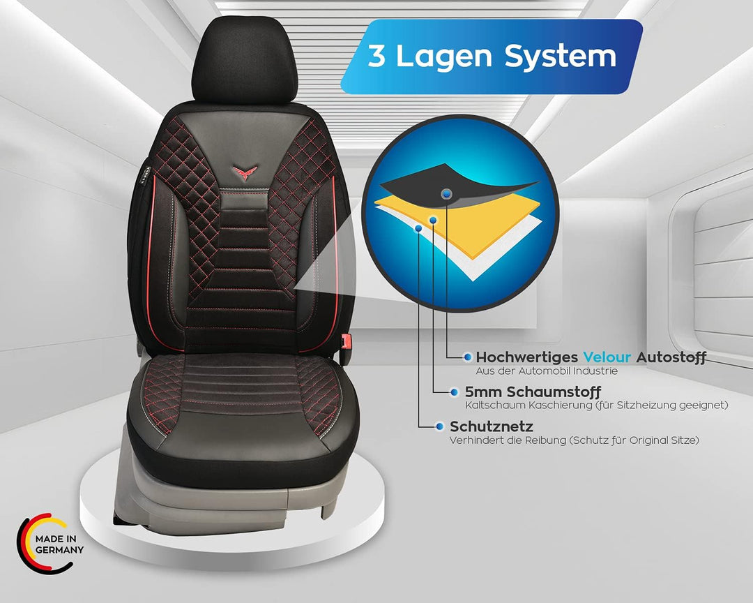 BREMER SITZBEZÜGE Mass Auto Schonbezüge kompatibel mit VW Caddy 4 Fahrer &amp; Beifahrer Set ab 2011-202