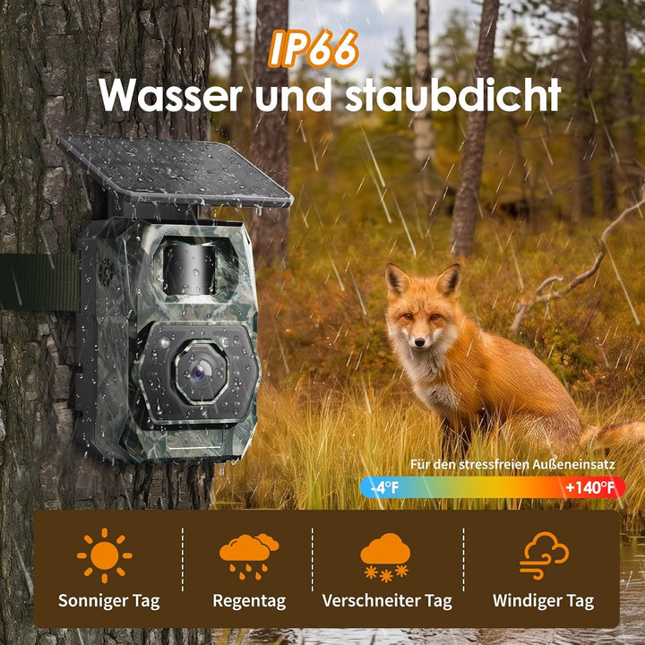 WLAN Wildkamera mit Handyübertragung App - Wildtierkamera mit Nachtsicht Bewegungsmelder Solar Wildk