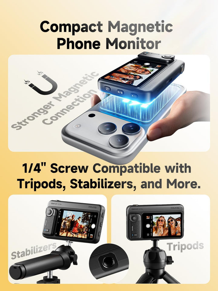 7RYMS Qshot V2 Pro Selfie Monitor, Magnetischer Smartphone Rückkamera Bildschirm für iPhone & Androi