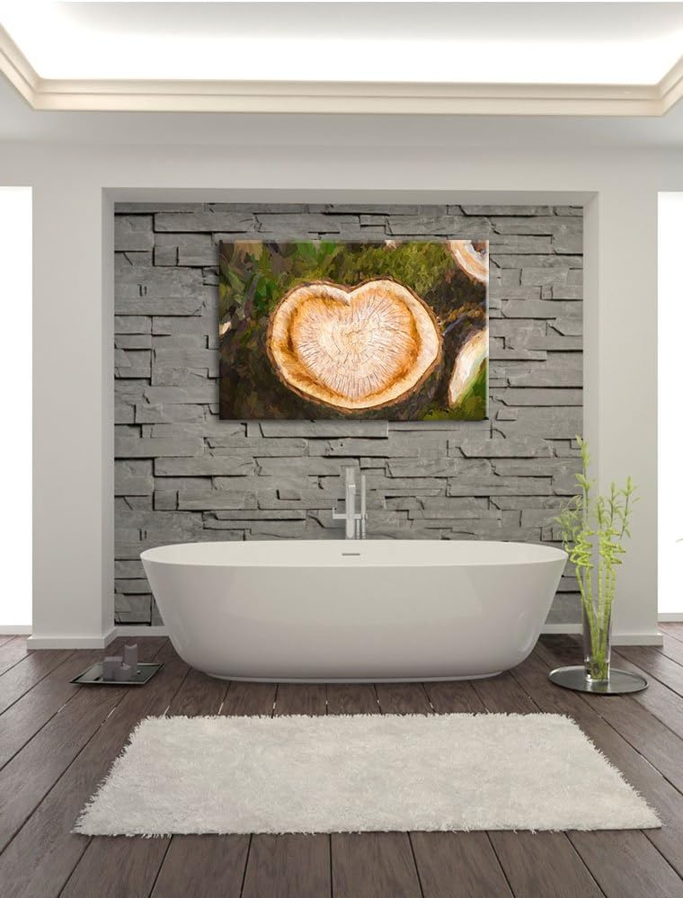 Pixxprint Herzförmige Jahresringe am Baumstamm Kunst Pinsel Effekt, Format: 100x70 auf Leinwand, rie