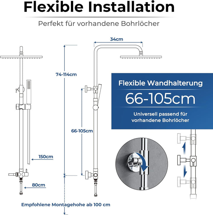 Görbach Edelstahl Regendusche Duschsystem ohne Armatur, Chrom Regendusche Set Wassersparend, Höhenve