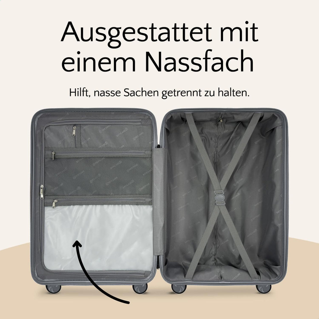Urban Adventurer Handgepäck 44L – Anthrazit – Hartschalenkoffer mit 4 Rollen & Zahlenschloss Anthraz