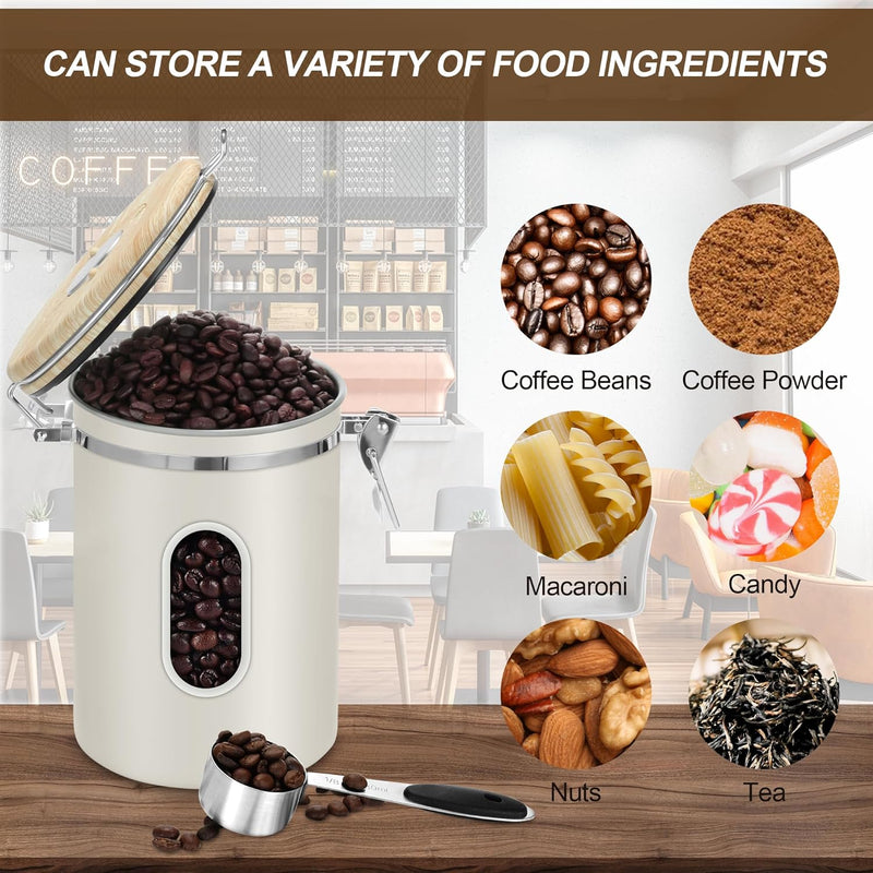 ROCKY&CHAO Kaffeedose Luftdicht aus Edelstahl 1,8L Kaffeebhnen Behälter 600g Vorratsdose für Tee Nüs