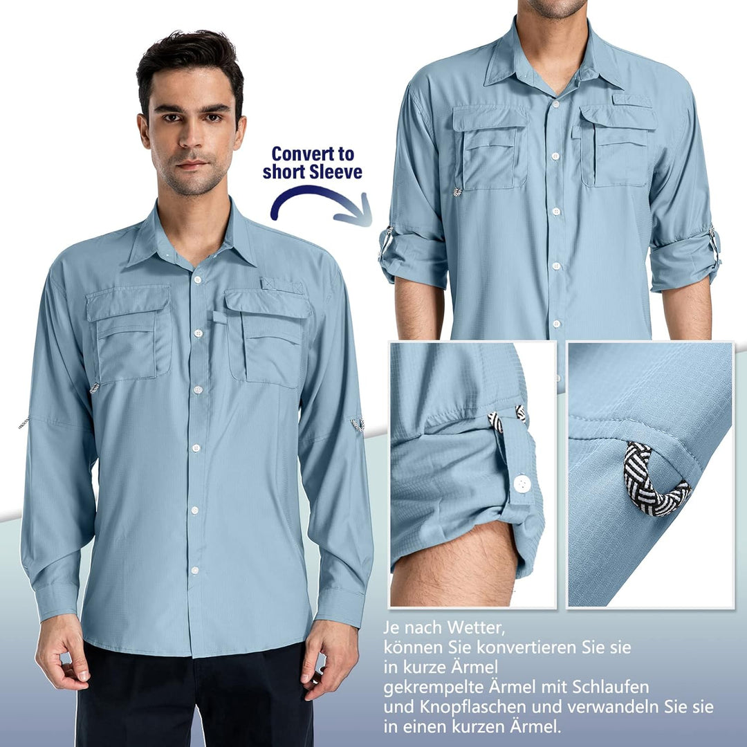 yeyity Outdoor Langarm Safari Hemd UPF50 UV Schutz Funktionshemd Atmungsaktiv Button Down Hemd für W