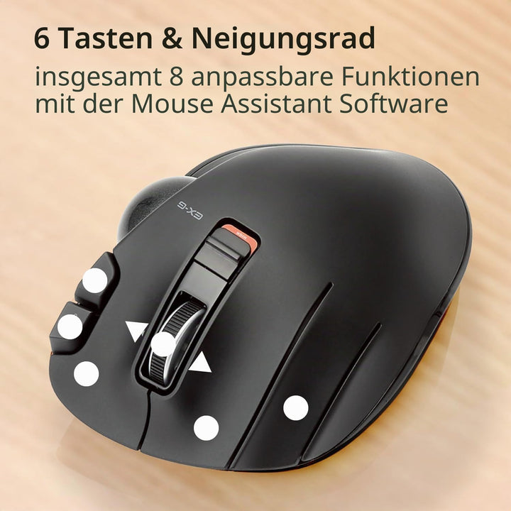 ELECOM EX-G Linkshänder-Trackball-Maus, 2,4 GHz USB Wireless, Ergonomisch, Daumensteuerung, Tracking