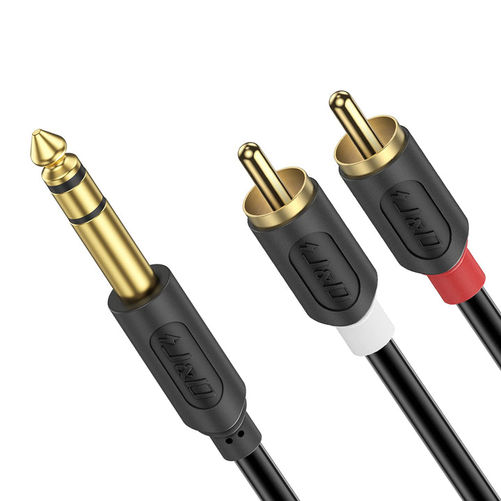 J&D 6,3mm Klinke auf Cinch Kabel, Gold-Plated [AudioWave-Serie] 6,3 mm Stereo Klinke auf 2 x RCA Män