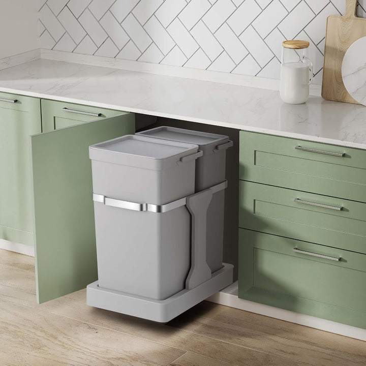 EKO Ausziehbarer recycelbarer Küchenmülleimer für die Küche, 20 l und 15 l, mit 2 Fächern | Abfallei