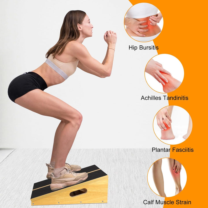 Wooden Inclined Board, Adjustable Tilt Board and Calf Extender, Stretch Board - Extra Side Handle De