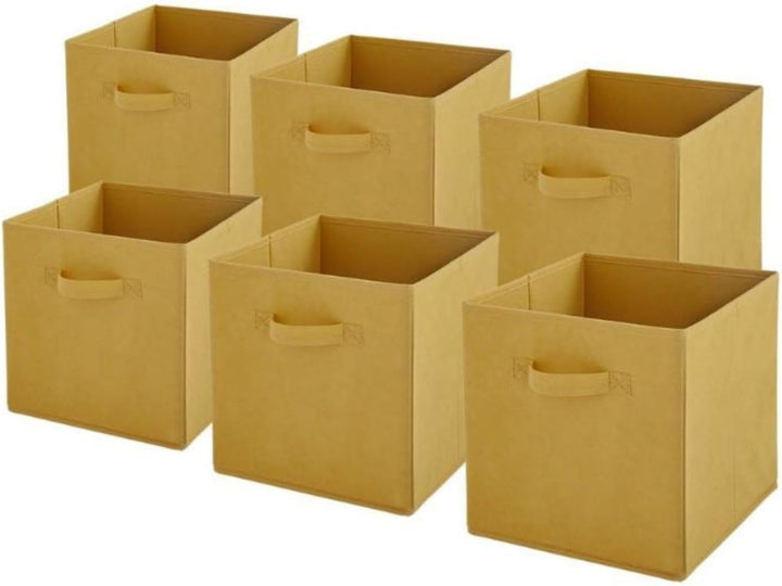 Box and beyond Aufbewahrungsbehälter, Vlies, faltbar, Senfgelb, 27 x 27 x 27 cm, 6 Stück