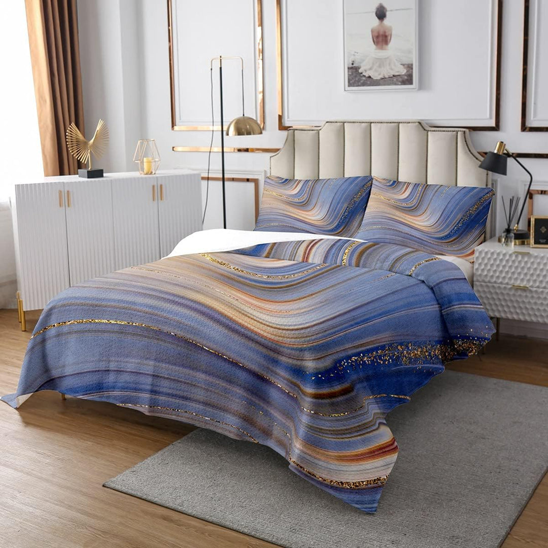Marmor Bettdecke 240x260 Blau Marmor gesteppt Für Kinder Mädchen Frauen Goldene Steinmaserung Bronzi