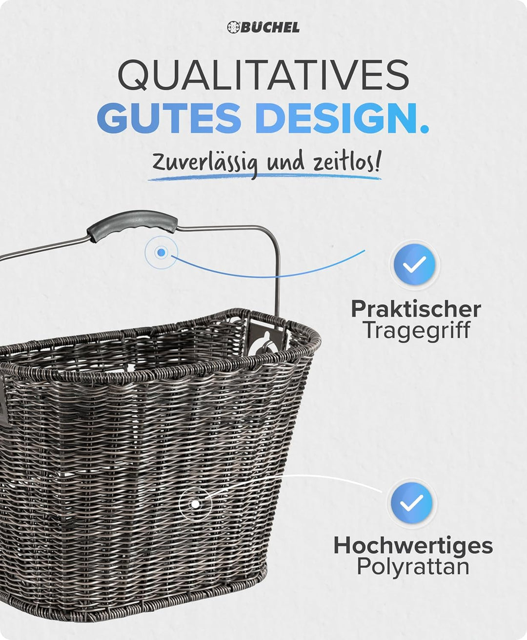 Büchel Fahrradkorb Vorne aus Polyrattan I mit innovativer Schnell-klick Halterung I Fahrrad Korb für