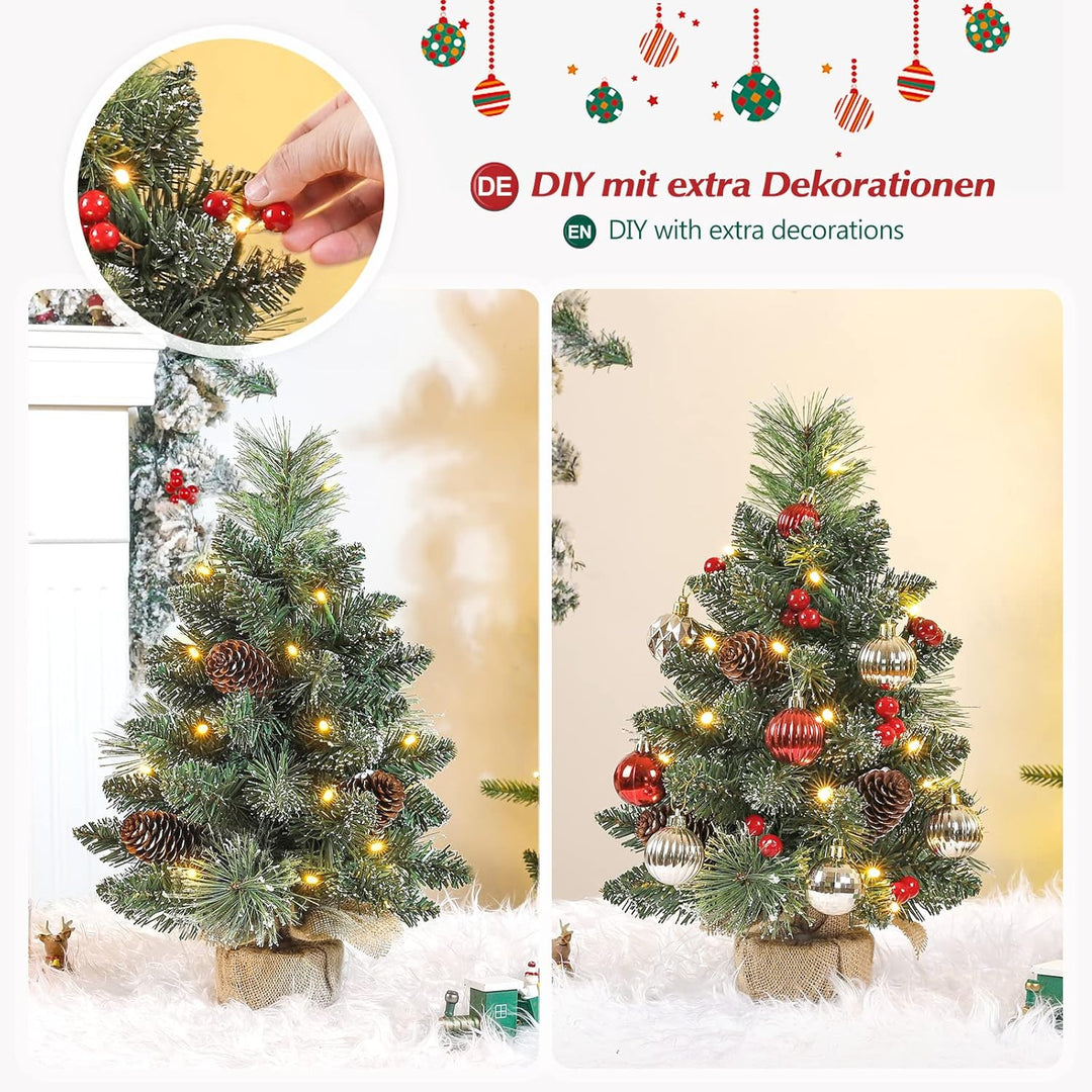 Yorbay Mini Weihnachtsbaum mit Beleuchtung LED und weissem Schnee, 40cm Tannenbaum mit Stern-Baumspi