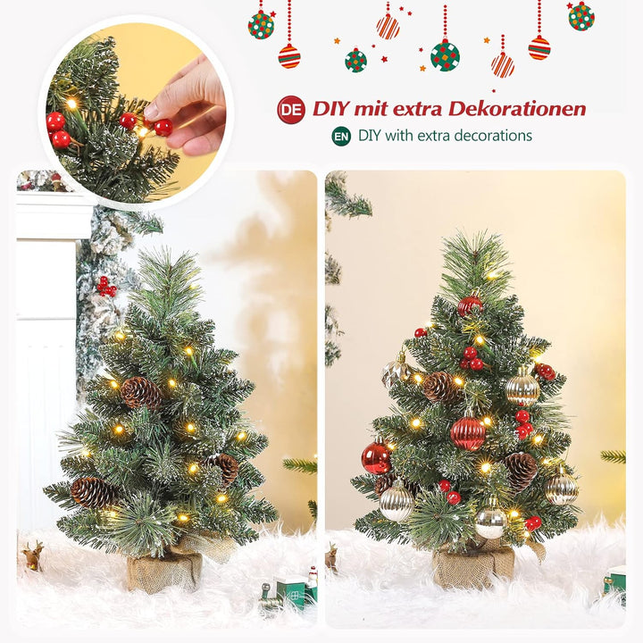 Yorbay Mini Weihnachtsbaum mit Beleuchtung LED und weissem Schnee, 40cm Tannenbaum mit Stern-Baumspi
