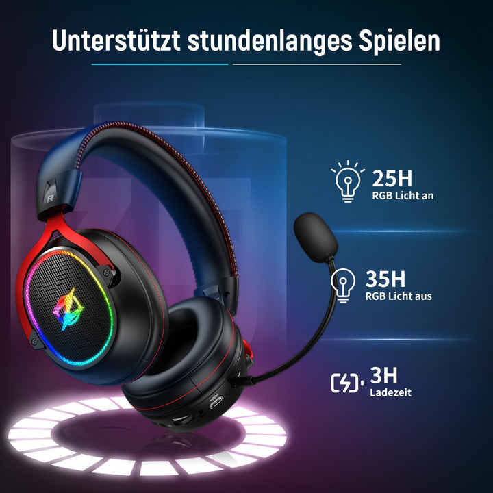 Ozeino 2.4GHz Wireless Gaming Headset für Pc, Ps4, Ps5, Mac, USB & Type-C Doppelanschlüsse Wireless