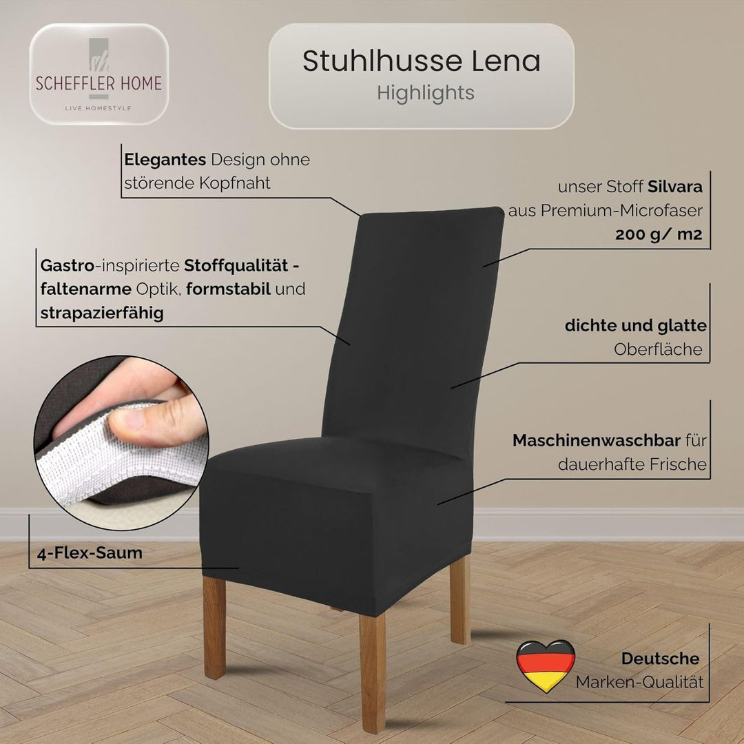 SCHEFFLER-Home Stuhlhussen 4er Set Lena Schwarz/elastische und langlebige Hussen für Stühle/Robustes