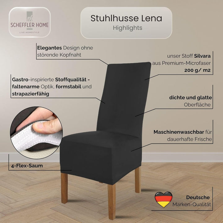 SCHEFFLER-Home Stuhlhussen 4er Set Lena Schwarz/elastische und langlebige Hussen für Stühle/Robustes