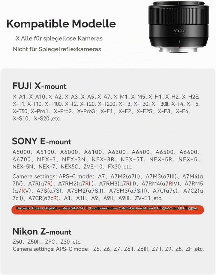 TTartisan APS-C AF 35mm F1.8 II Autofokus-Objektiv für Fuji X-Mount – Leichtes Design, Kompatibel mi