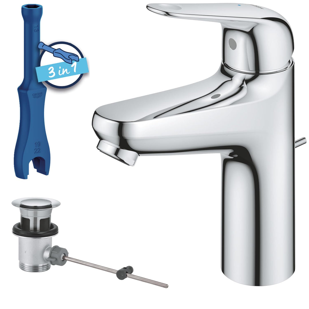 GROHE Swift - Waschtischarmatur (wassersparend, ~18cm hoch, Mittelstellung kalt, inkl. Montagewerkze