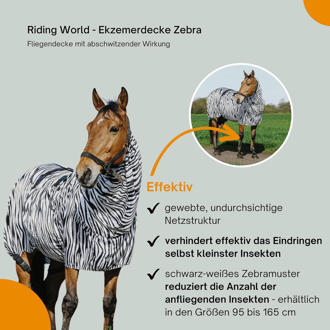 Riding World - Ekzemerdecke Zebra | Fliegendecke mit abschwitzender Wirkung | Pferdedecke mit Bauchl