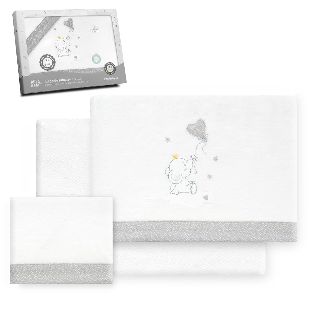 Interbaby Bettwäsche-Set für Kinderbett, 60 x 120 cm, 100% Baumwolle, warm, weich, inklusive Spannbe