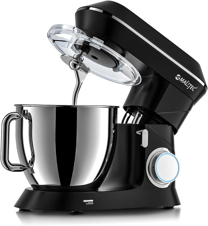 MalTec Planet Küchenmaschine | MaltecChef 2200W Knetmaschine | Rührhaken, Knethaken, Schneebesen, Sp