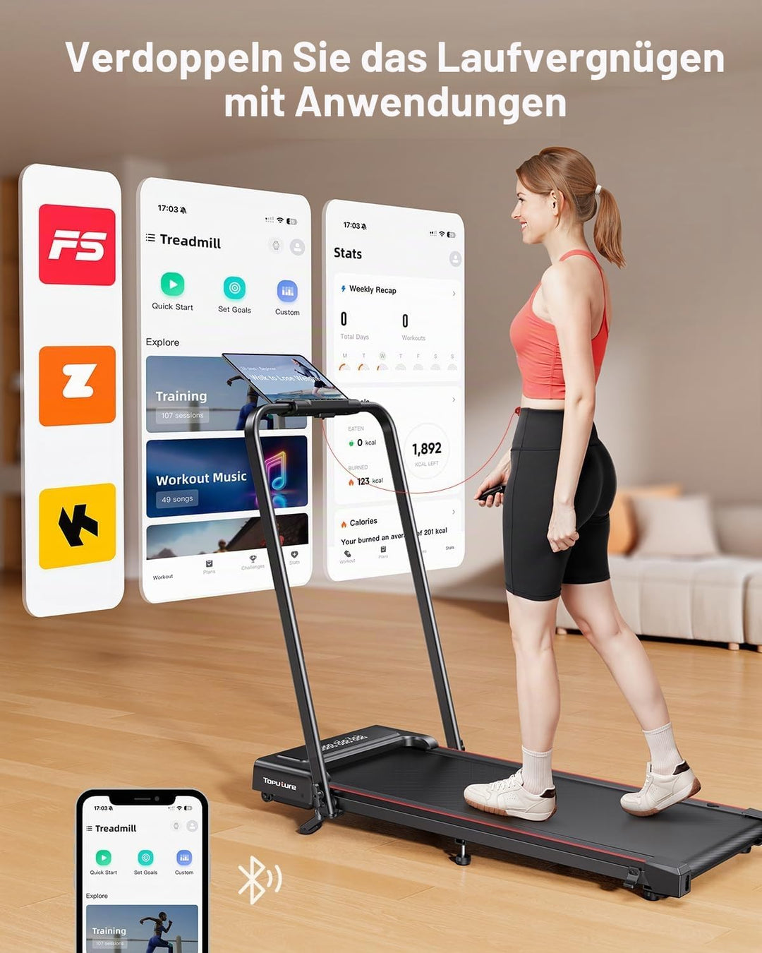 Laufband für Zuhause mit Neigung, 4 IN 1 Walking Pad, 12km/h Klappbar Laufband mit Steigung, 2.5HP U
