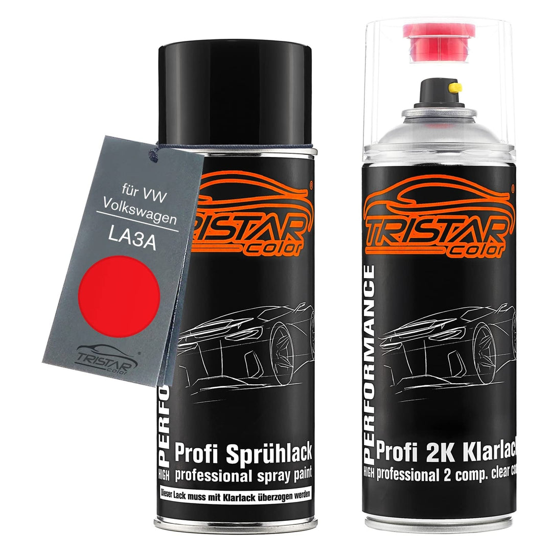 TRISTARcolor Autolack 2K Spraydosen Set für VW/Volkswagen LA3A Marsrot/Red Basislack 2 Komponenten K
