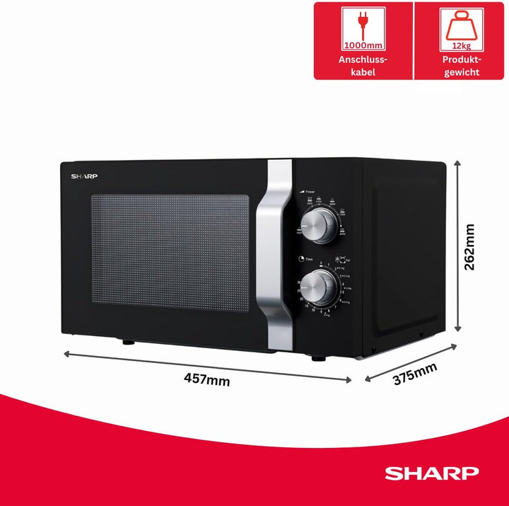 Sharp R204BA Solo-Mikrowelle,20 L,800 W,6 Leistungsstufen,Timer von 30 Minuten bis 00 Sekunden,Schwa
